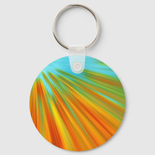 Abstract  red yellow orange green stripes on blue keychain