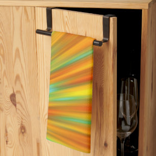Abstract  red yellow orange green stripes on blue  kitchen towel