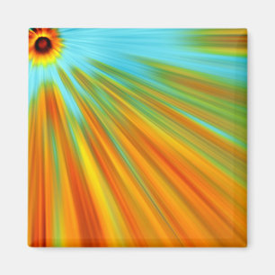 Abstract  red yellow orange green stripes on blue  magnet