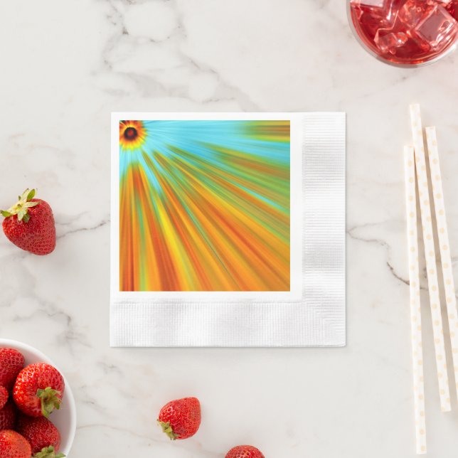 Abstract  red yellow orange green stripes on blue  napkin (Insitu)