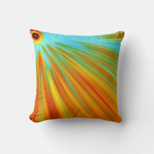 Abstract  red yellow orange green stripes on blue throw pillow