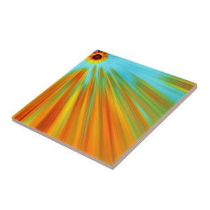 Abstract  red yellow orange green stripes on blue  tile