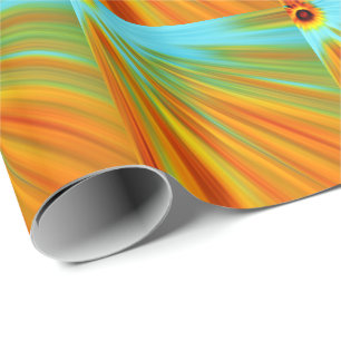 Abstract red yellow orange green stripes on blue wrapping paper