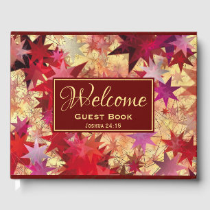 Abstract Red Yellow Stars Personalized WELCOME Guest Book