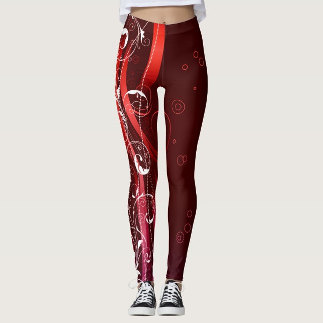 Abstract Reds and White Leggings (Front)