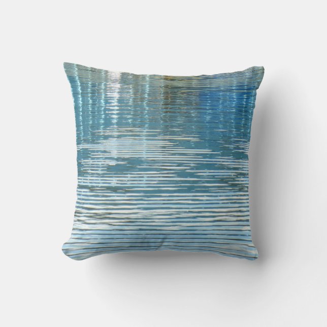 Abstract Reflection in Lake, Blue Square Throw Pillow (Front)