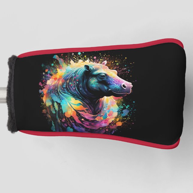Abstract Reflections: Hippo Colour Splash, Golf Head Cover (Front)
