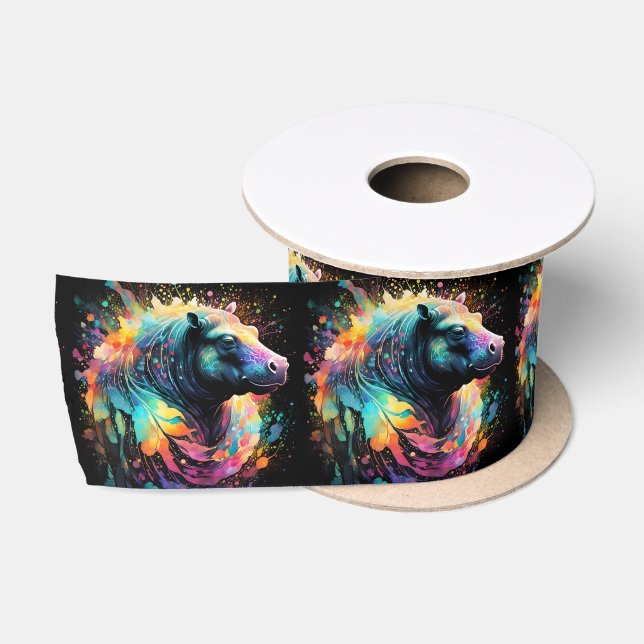 Abstract Reflections: Hippo Colour Splash, Satin Ribbon (Spool)