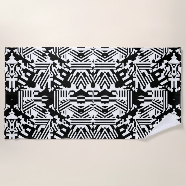 Abstract Reflections: Lines, Cubes, and Monochrome Beach Towel (Front)