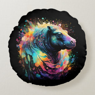 Abstract Reflections: The Painted Hippo, Round Pillow
