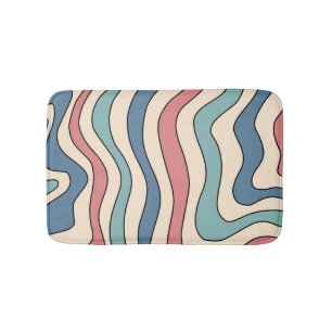 Abstract Retro 70s Marble Blue Red Groovy Pattern Bath Mat