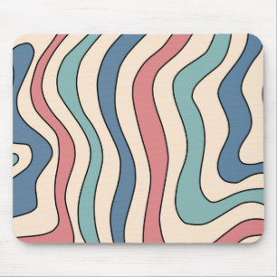 Abstract Retro 70s Marble Blue Red Groovy Pattern Mouse Pad