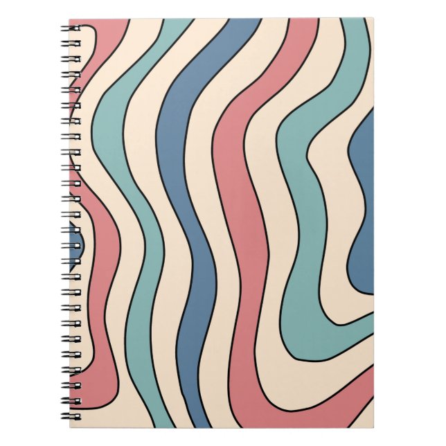 Abstract Retro 70s Marble Blue Red Groovy Pattern Notebook (Front)