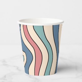 Abstract Retro 70s Marble Blue Red Groovy Pattern Paper Cups