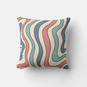 Abstract Retro 70s Marble Blue Red Groovy Pattern Throw Pillow
