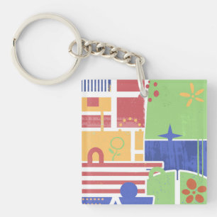 Abstract Retro Block Art Keychain