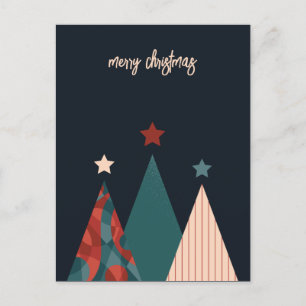 Abstract retro blue red christmas trees postcard
