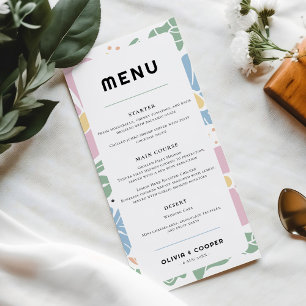 Abstract Retro Boho Chic Colourful Floral Wedding Menu