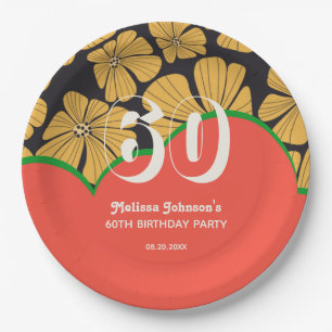Abstract Retro Chamomile Floral Yellow Birthday Paper Plate