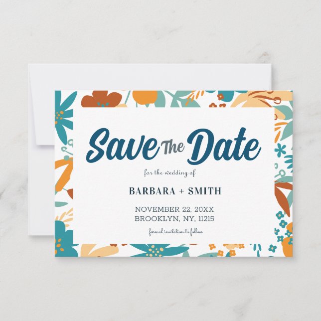 Abstract Retro Charm Bright Bold Wildflower   Save The Date (Front)