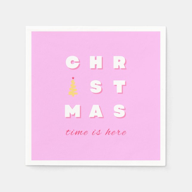 Abstract Retro Christmas Pink Holiday Decor Preppy Napkin (Front)