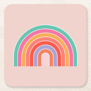 Abstract Retro Colorful Rainbow Square Paper Coaster
