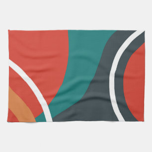 Abstract retro colours line art kitchen towel