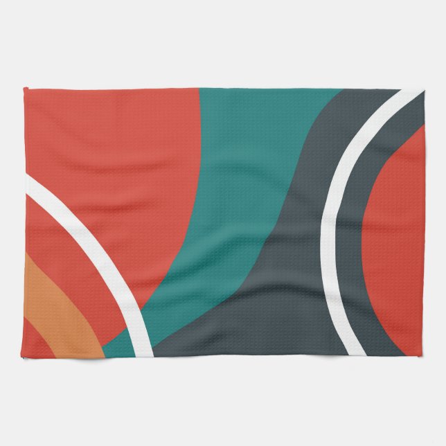 Abstract retro colours line art kitchen towel (Horizontal)
