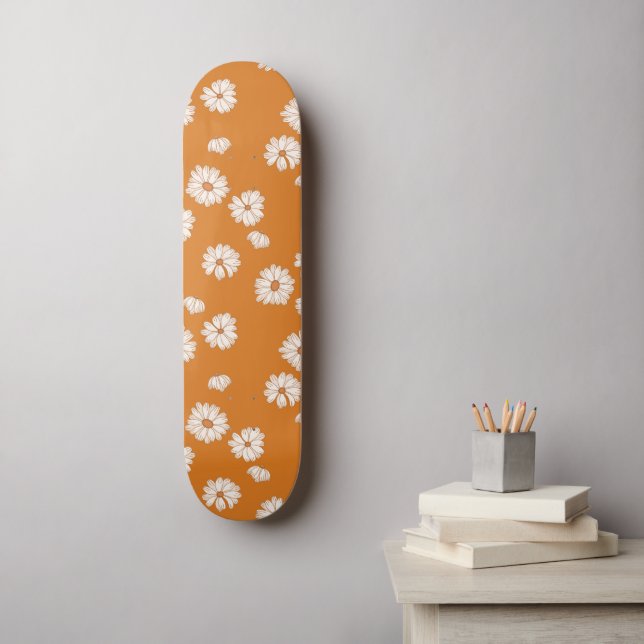 Abstract Retro Daisy Floral Pattern 70s 80s Hippie Skateboard (Wall Art)