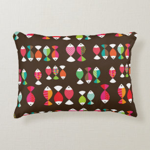 Abstract retro fish underwater pattern 2 accent pillow