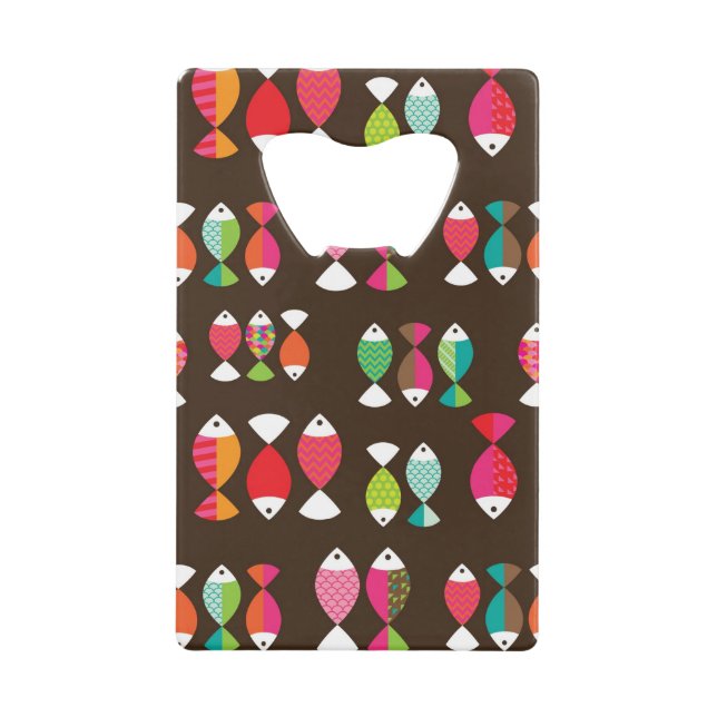 Abstract retro fish underwater pattern 2 credit card bottle opener (Front)