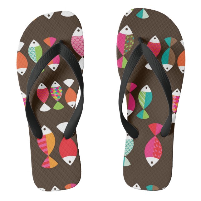Abstract retro fish underwater pattern 2 flip flops (Footbed)