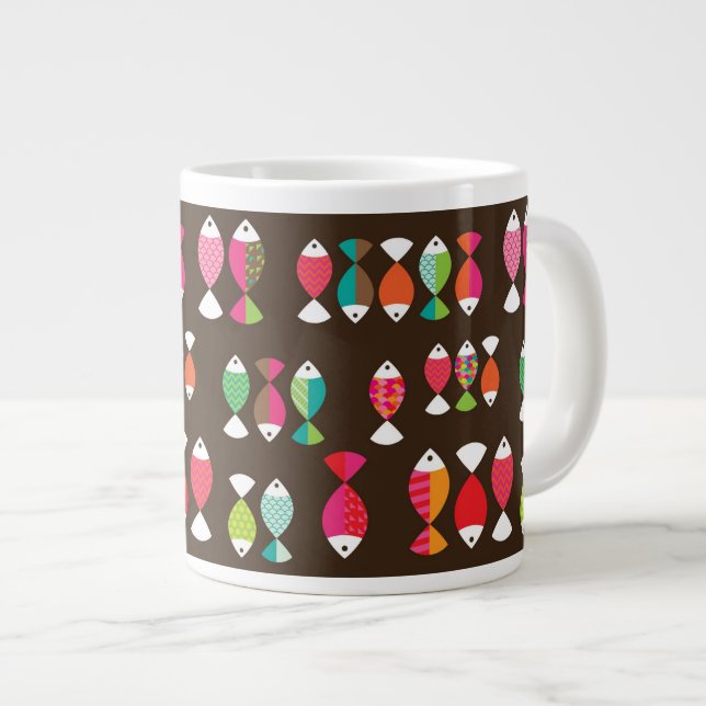 Abstract retro fish underwater pattern 2 large coffee mug (Front Right)