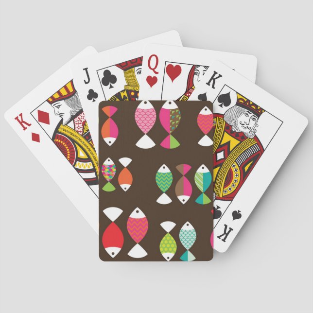 Abstract retro fish underwater pattern 2 playing cards (Back)