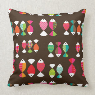 Abstract retro fish underwater pattern 2 throw pillow