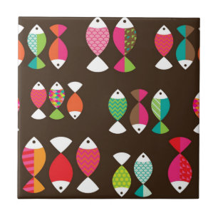 Abstract retro fish underwater pattern 2 tile