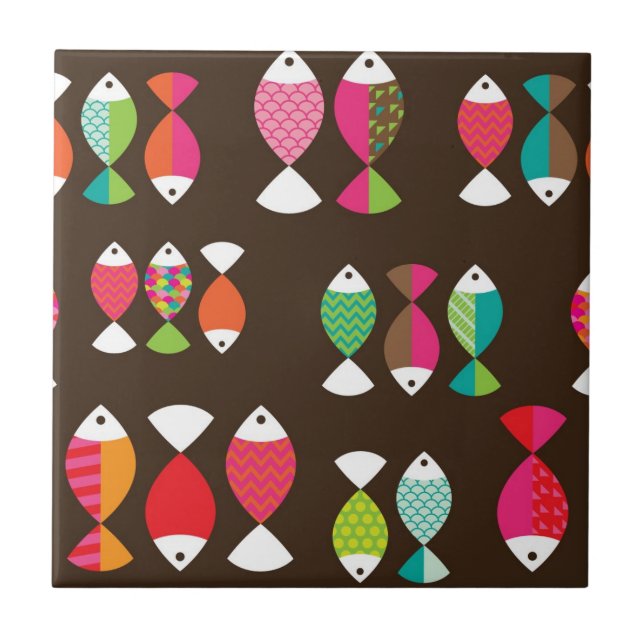 Abstract retro fish underwater pattern 2 tile (Front)