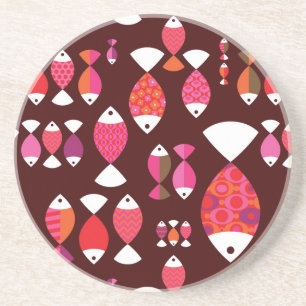 Abstract retro fish underwater pattern coaster