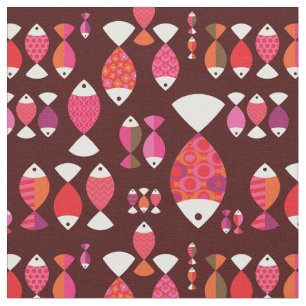 Abstract retro fish underwater pattern fabric