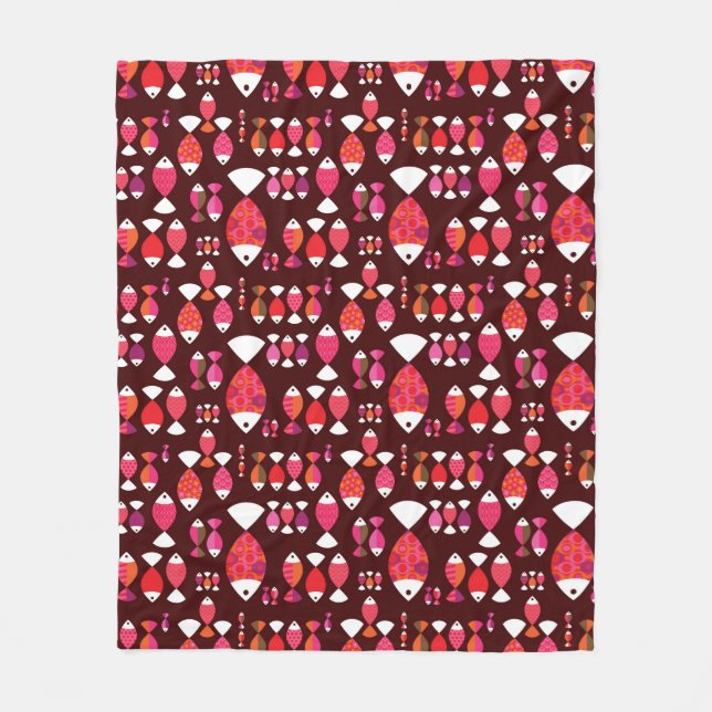 Abstract retro fish underwater pattern fleece blanket (Front)
