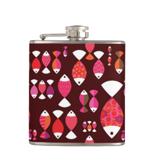 Abstract retro fish underwater pattern hip flask