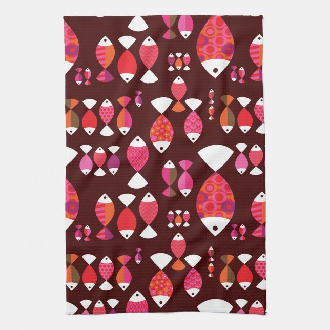 Abstract retro fish underwater pattern kitchen towel (Vertical)