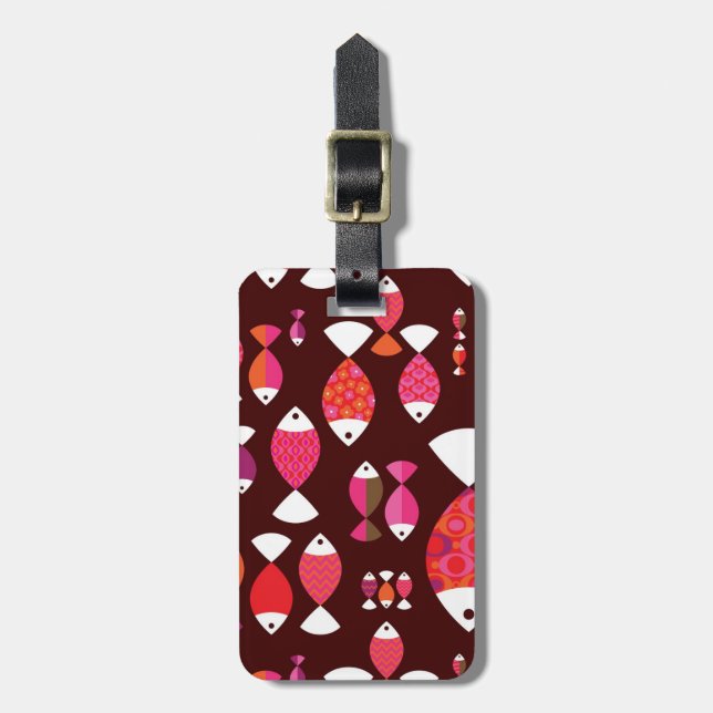 Abstract retro fish underwater pattern luggage tag (Front Vertical)
