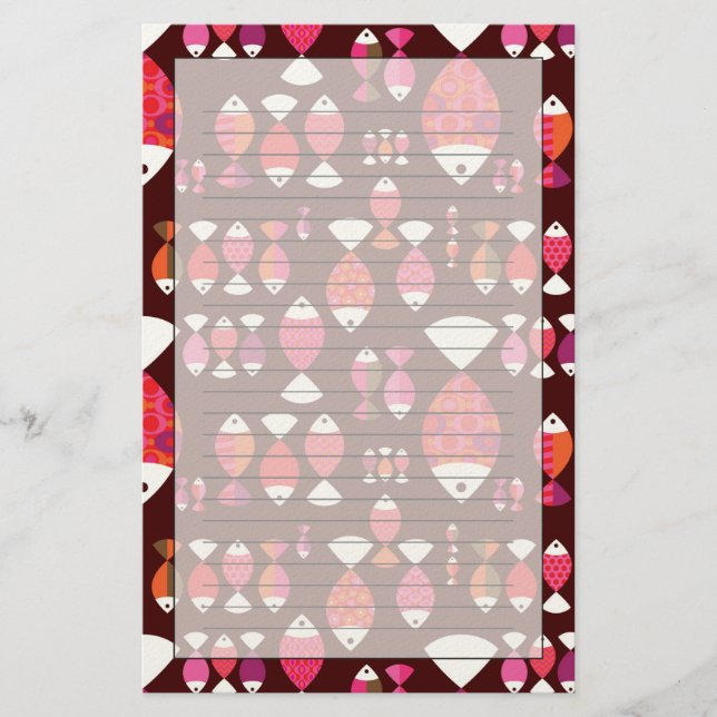 Abstract retro fish underwater pattern stationery (Front)