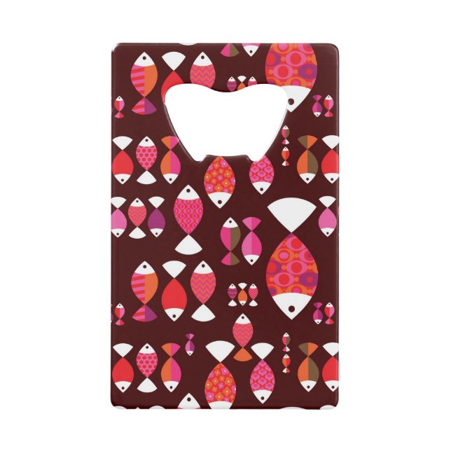 Abstract retro fish underwater pattern wallet bottle opener (Front)