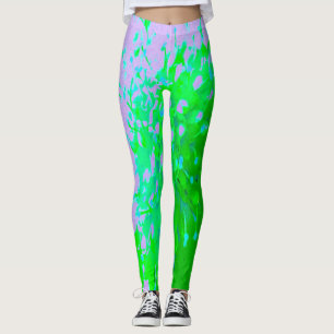 Abstract Retro Flower in Lavender and Lime Green Leggings