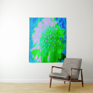 Abstract Retro Flower in Lavender and Lime Green Tapestry