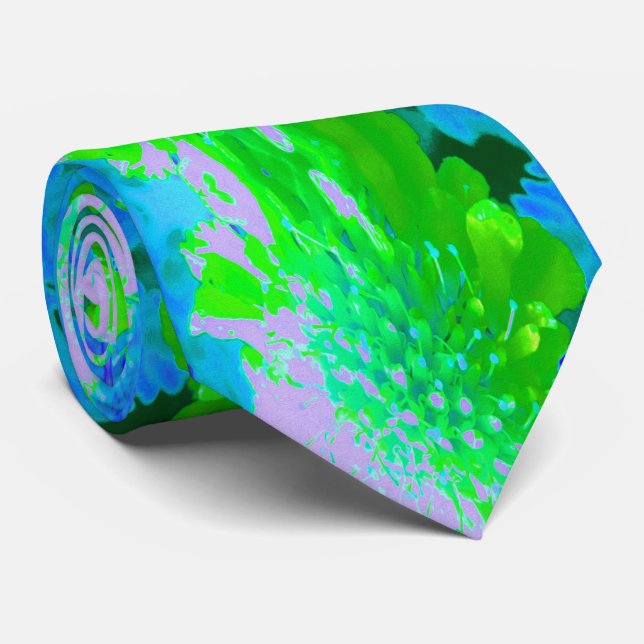 Abstract Retro Flower in Lavender and Lime Green Tie (Rolled)