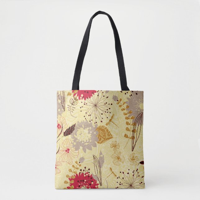 Abstract Retro Flowers Tote Bag (Front)
