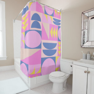 Abstract Retro Geometric Pink Blue Mid Century Mod